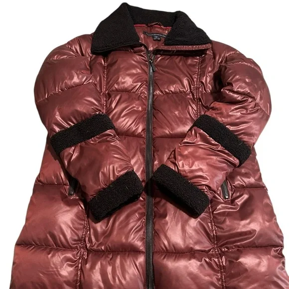French Connection BERBER TRIM WATER REPELLENT PUFFER JACKET IN burgundy Red - Picture 5 of 10